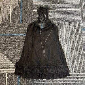 NWT Dolls Kill Widow Small Black Lace Halter Lingerie Dress (missing button)